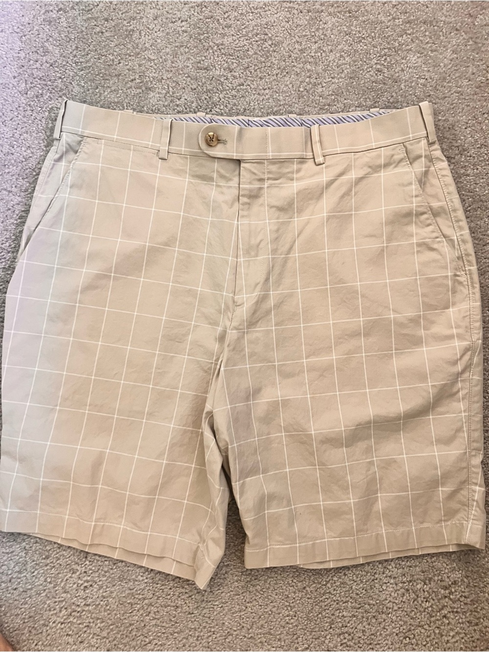 Peter Millar Beige Windowpane Flat-Front Shorts